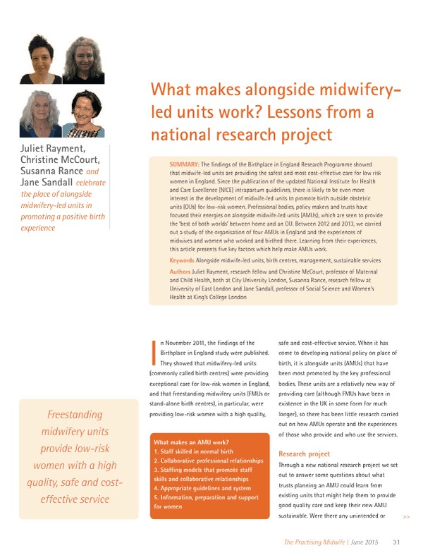 What makes alongside midwifery-led units? Lessons from a national research project